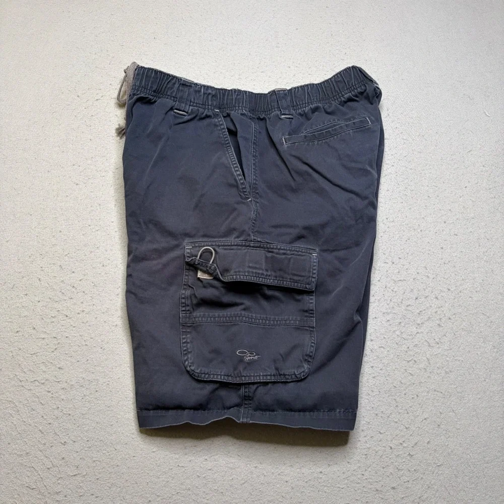 OP Sport Cargo Shorts Mens 34 Blue Y2K Faded Elastic Waist Utility Pockets